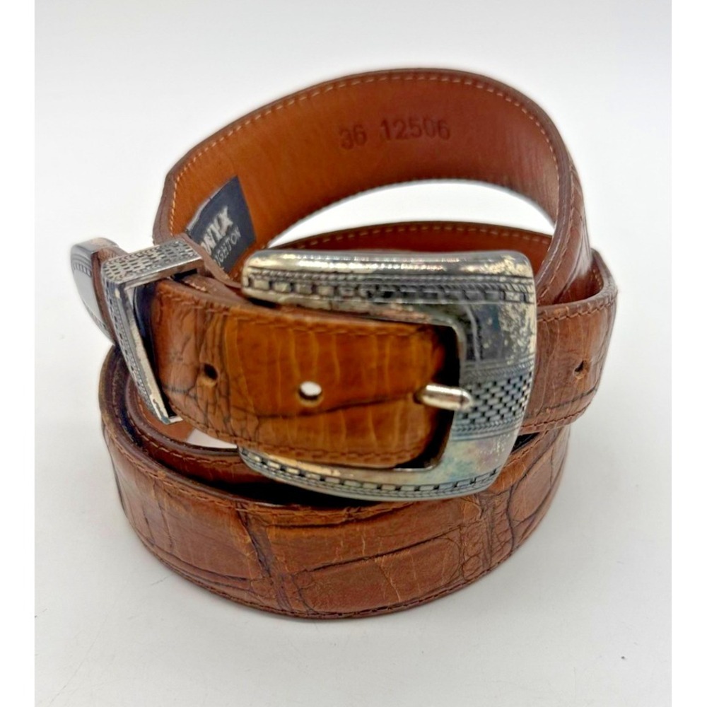 Onyx By Brighton Belt Mens 36 Brown Croc Embossed‎ Leather Silver Buckle Western